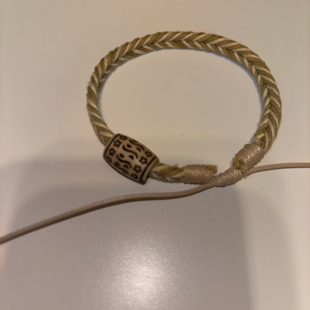 Beige Braided Bracelet with Patterned Bead
